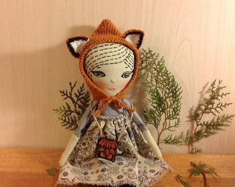heirloom doll cloth doll forest fairy fox rag textile fabric soft sculpture stuffed doll art doll woodland doll pixie doll soft doll