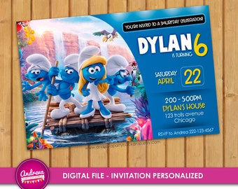 Smurfs Invitation, Smurfs Birthday, Smurfs Party, Smurfs Printables, Smurfs Invite, Smurfs The Lost Village, Smurfs Movie invitation card