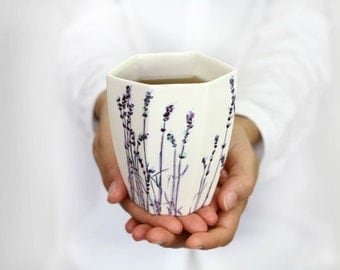 Handmade Ceramic Mug. Porcelain Lavender Romantic Tea Mug. Minimalist Geometric Tumbler. Wedding Mug Design by CONCEPTstudio. READY TO SHIP