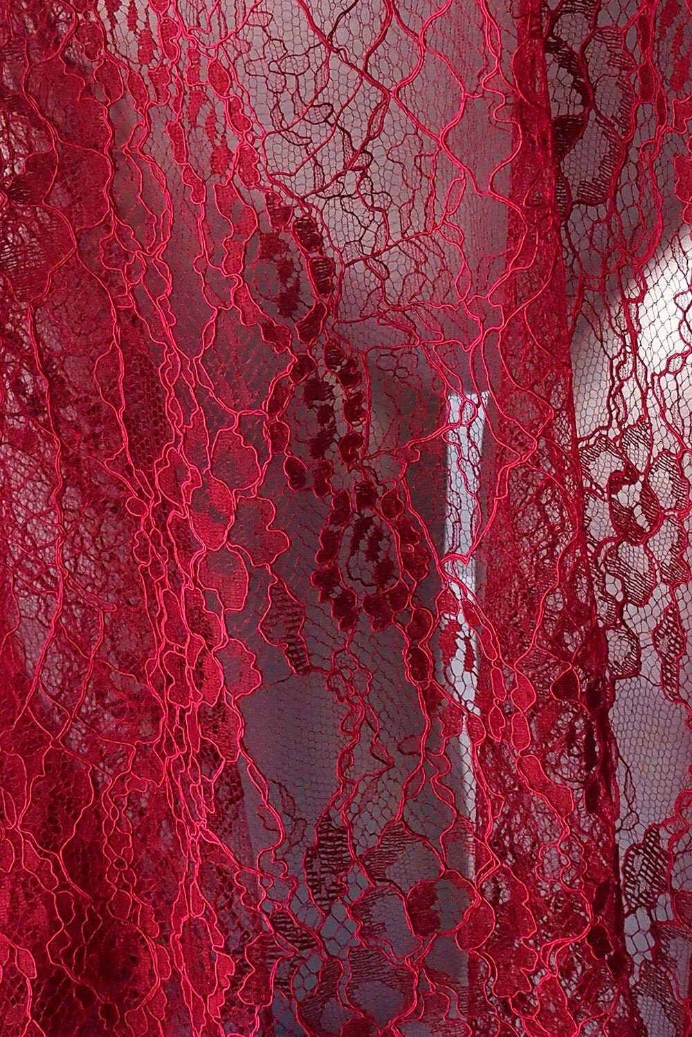 Maroon Red lace fabric French Lace Solstiss corded lace scallop edge ...