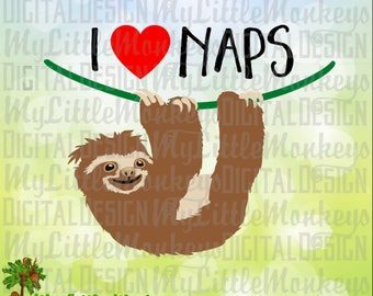 I Heart Naps Sloth Design Digital Clipart Instant Download Full Color Jpeg, Png, SVG, DXF EPS Files