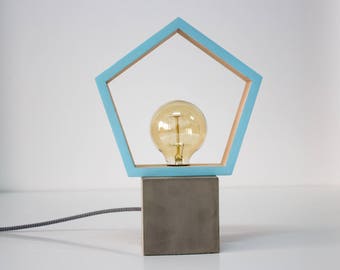 Modern concrete wood table lamp blue, Concrete, Modern lamp, Geometric lamp, Square lamp, Desk lamp, Concrete light, Table lamp CCMFA