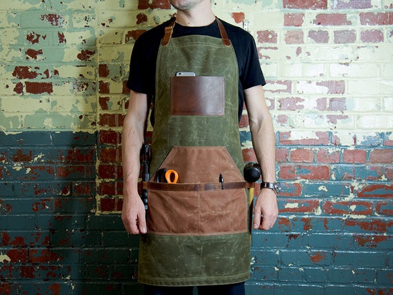 Leather and Canvas Apron Waxed Canvas Apron Work Apron