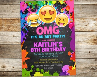 Emoji Art Birthday Party Invitation - Emoji Painting Birthday Party Invitation OMG Birthday Party Invitation - Girl Birthday Party Invite