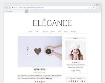 Responsive WordPress Theme Blog "Elégance" - Minimalist eCommerce WordPress Template - Clean & Simple WordPress Website Design