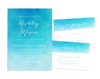 Watercolor Beach Wedding Invitation, Printable Wedding Invitation Suite, Beach Wedding Invite
