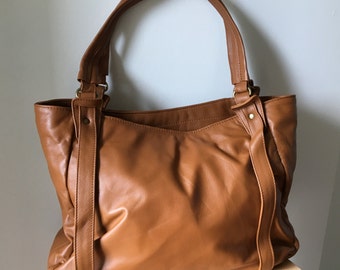 Extra Large genuine leather tote bag. Square shaped leather