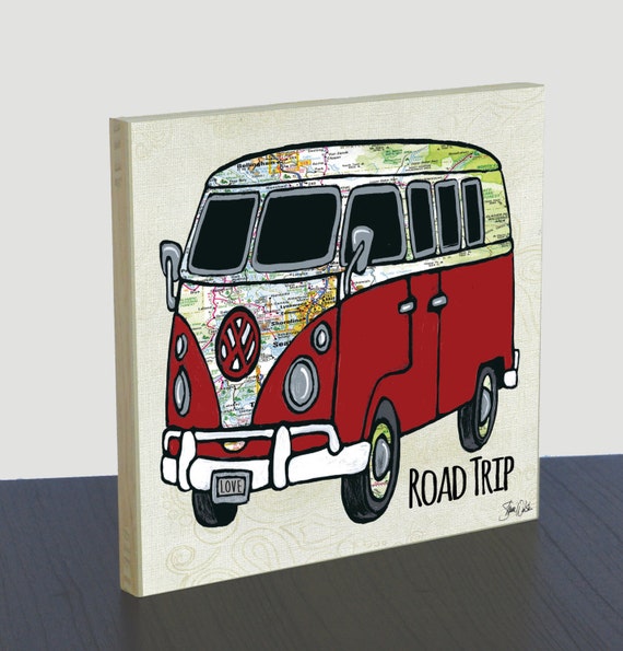 Retro VW Bus art print wood panel. VW Bus poster. VW.Bus home