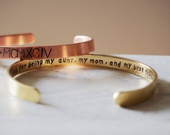 Secret message bracelet, Gold engraved bracelets, Thank you for being my aunt, my mom, and my best friend, best auntie jewelry, womens gift