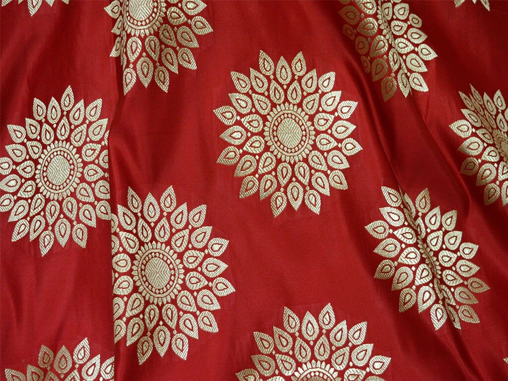 Red Brocade Fabric by the Yard Banarasi Fabric for lehenga