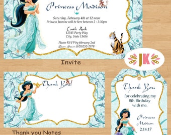 Princess Jasmine Disney Princess Inspired Printed Birthday Invitations