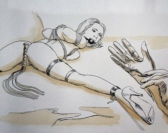Bad girl, bondage for spanking. Nude pencil drawings Fetish art Naked body Sensual bdsm artwork Sensual bdsm Fetish art. Size: 24 " x 17"