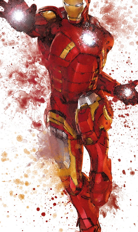 Iron Man Art Watercolor Paint Marvel Decor Avengers Poster