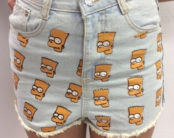 Painted Bart Simpson High-Waisted Denim Cut Offs Size M