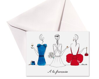 Carte pliée A la française, enveloppe blanche.