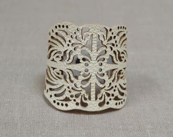 SARANYA, Bohemian, Cuff Bracelet, Leather Bracelet, Laser Cut Leather, Statement Jewelry, Gypsy Style, Fashion Accessories, Leather Jewelry