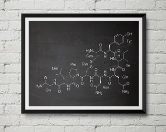 Oxytocin Molecule Print - Love Hormone, Neurotransmitter, Chalkboard, Blueprint, Poster, Wall Decor, Wall art, Cool Gift!