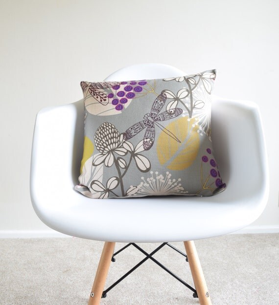 Grey/Purple/Mustard Vintage Cotton Linen Pillow/Cushion Cover