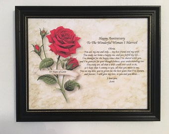 55th Anniversary, Gift For Wife, Love Poem, Personalized, Frame Included, Romantic, Gift From Husband, 55th Wedding Anniversary