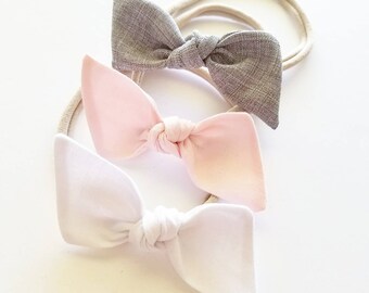 Nylon headband set {Ella} baby bows, infant headbands, hair clips