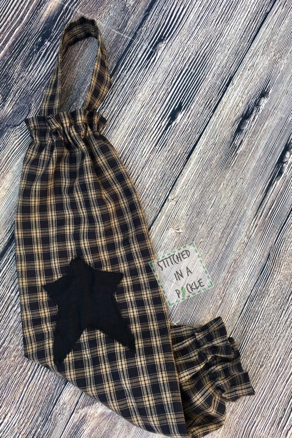 Primitive Grocery Bag Holder/ black bag holder homespun