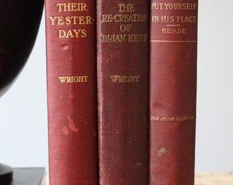 Red Vintage Books, Book Set, Antique Books, Vintage Book Collection, Book Décor, Wedding Decor, Home Decor, Centerpiece, Office Décor