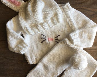 Baby Bunny Outfit, Knit Baby Clothes, Woodland Animals, Cute Baby Clothes, Baby Photo Props, Hand Knit Baby Outfit in 3month - 12 month