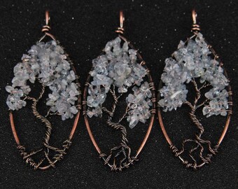 1-10pcs Blue Kyanite Chips Wire Wrapped Hollow Tree Leaf Pendants Findings,Natural Stones Nugget Beads Plated Bronze Copper Craft Necklace
