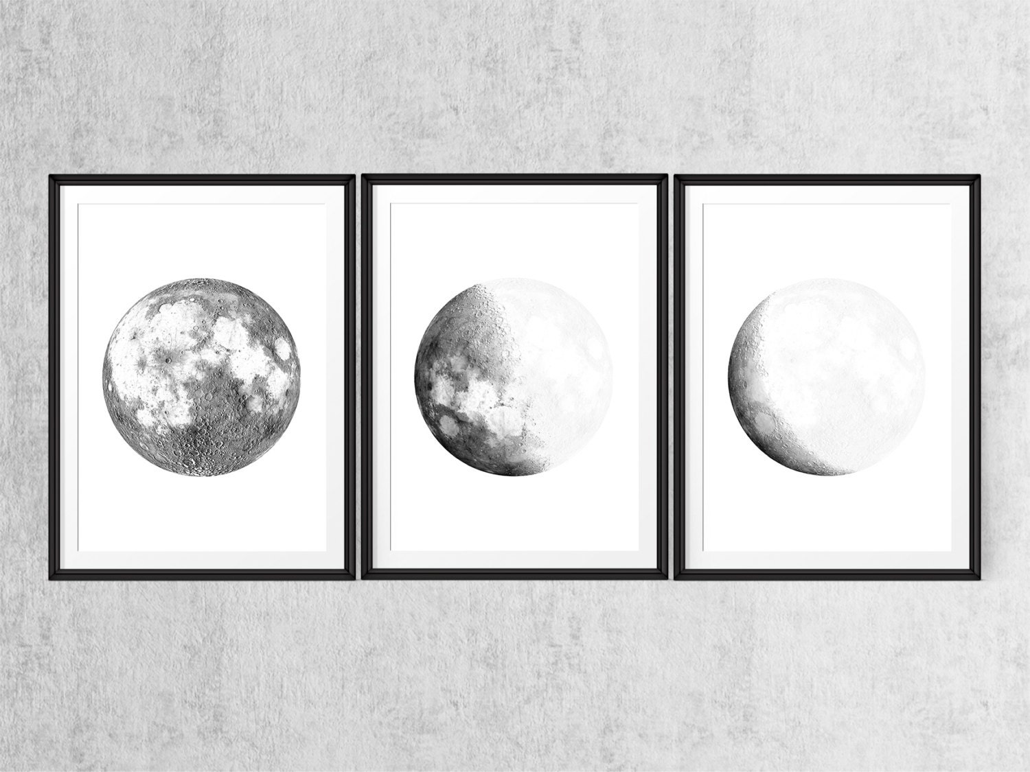 Set of moon phases posters Set of 3 prints Moon art Moon