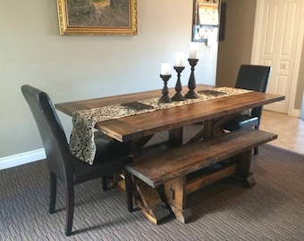 Hand Crafted Rustic Farmhouse Table, Trestle Table, 72" Rustic Dining Table, Rustic Table, Trestle Table, X Brace Table, Rustic Wood Table