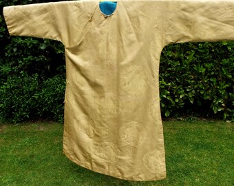 Dragon Robe Chinese Antique Silk Woven Damask Yellow Gold