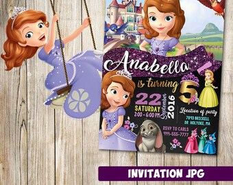 Invitación de Princesa Sofía, Princesa Sofía partido, invitación de cumpleaños de Princesa Sofía, Princesa Sofía invitación, invitación de Sofia la primera