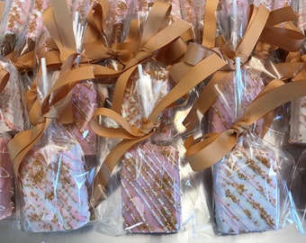 Pink, White and Gold Chocolate Covered Rice Krispies