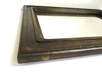 1950s Vintage Wall Mirror Walnut Wood Hand Carved Rustic Mirror Hanging Framed Mirror Wooden Art Deco Mirror Wall Decor Mid Century Mirror