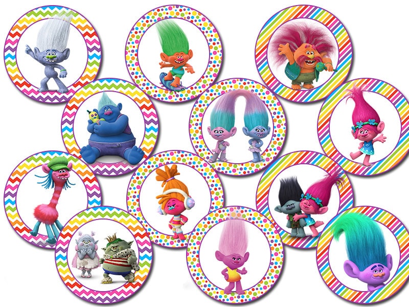 12 Trolls Cupcakes Toppers instant download Printable Trolls