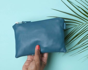 Turquoise Leather Clutch Bag // Leather Travel Pouch // Birthday Gift // Small Leather Pouch // Small Leather Clutch // Gift for Her