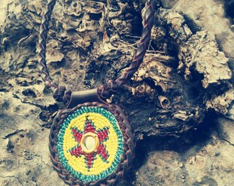 TRIBAL leather NECKLACE, boho, ethnic, hippie