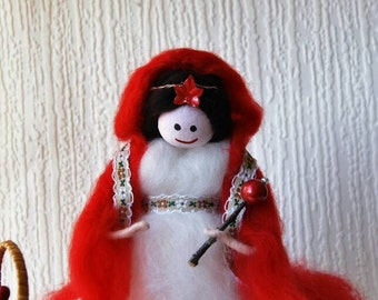 Hand made wool Felted Fairy. Red Riding Hood. Fairy Tale