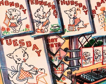 Puppy Towels Day of the Week Towels VOGART 104 PDF Instant Download Vintage Tea Towel Embroidery Pattern Flour Sack Towel Set Dog Dish Towel