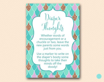Mermaid Baby Shower Games, Diaper Thoughts, Late night diapers, Baby Shower Games, Baby Shower Activities, Baby Shower Game Printable TLC516