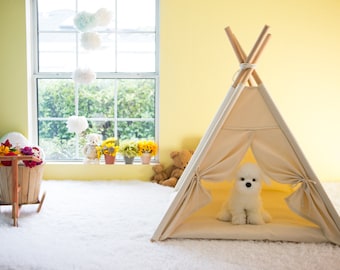 Premium Quality Pets Modern Style Indian Teepee with White Mini Pompom Pattern Edge Trim