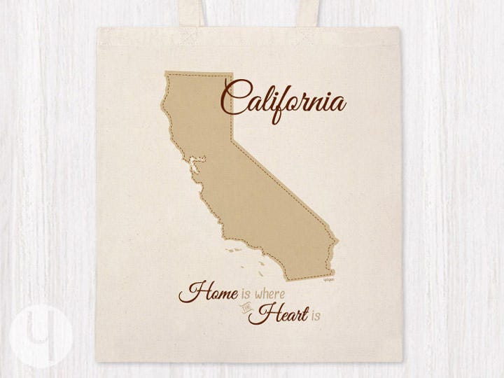 DIY California State Pride Tote Bag - Heart Button Included. 6oz. Tote Bag. Shopping Bag. Gym Bag. State Pride Gift.