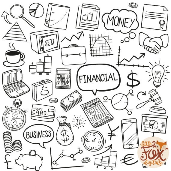 Business Financial Work Doodle Icons Clipart Scrapbook Set