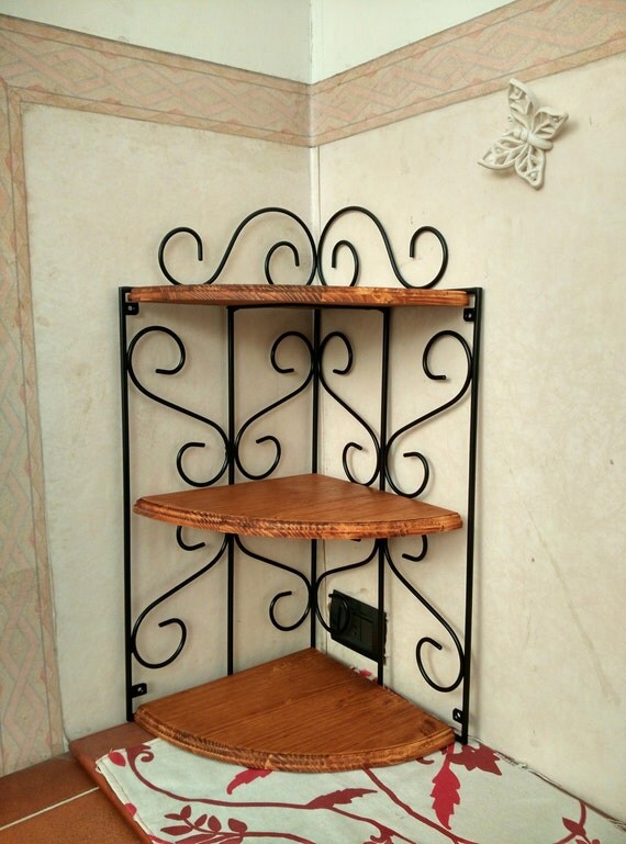 Rustic wrought iron corner shelf rack rustic handcrafted