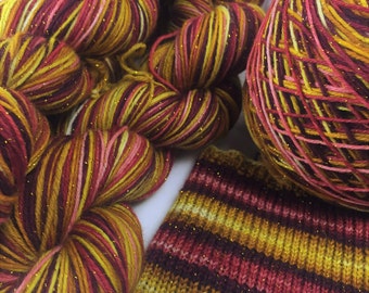 Hand dyed self striping gold sparkle sock yarn - Brave at Heart