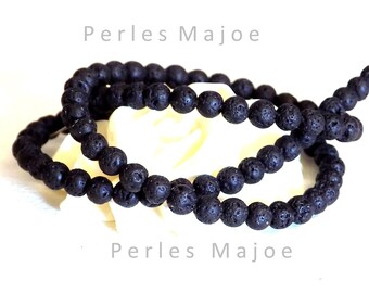 Lot de 84 perles de lave rondes noires naturelles 4 mm