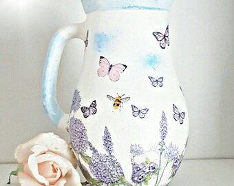 Vase for flowers, pretty butterfly vase, lilac and sky blue vase, butterfly vase, pastel vase, gift for her, gift for new home, pretty decor