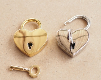 1 set - Heart Shape Padlock and Working Key Charms Pendants, Key charm, Padlock charm, Wedding
