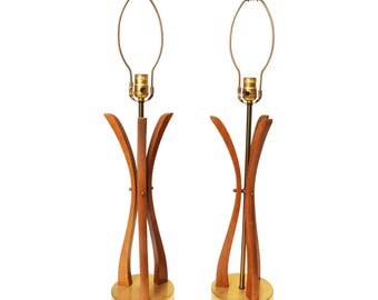 Vintage LAMP PAIR Danish Modern bentwood sculptural wood table mid century 50s/60s round eames era kagan adrian pearsall lighting modeline