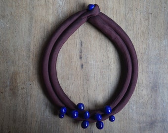 Ceramic collier, Ceramic jewelry, red and blue necklace, ceramique, Silk collier, Chic collier, Original collier, woman accessories